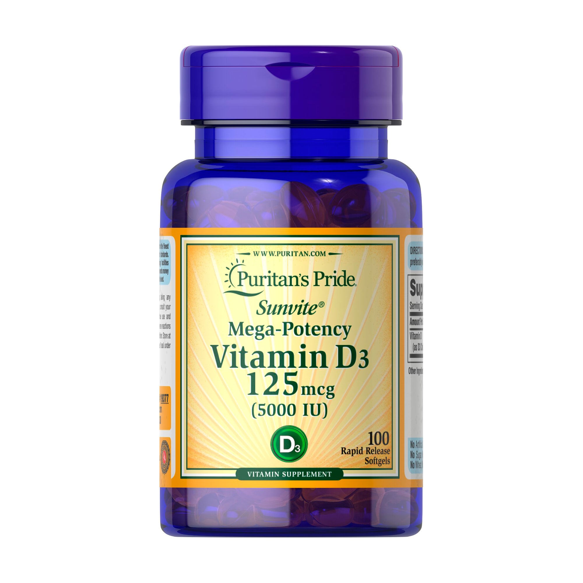 Вітамін Д3 Puritan's Pride Vitamin D3 5000 МО, 100 капсул